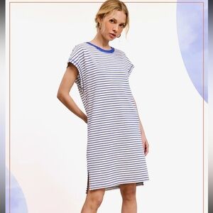 La Miel Blue White Striped Muscle Tee Mini Dress Small